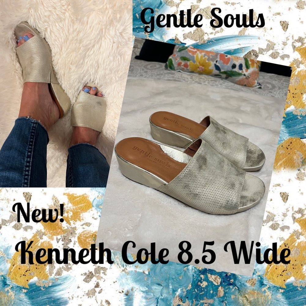🆕 Gisele gentle souls wedge ICE 🦋  Kennth Cole leather SZ:8.5 Wide NEW!